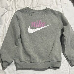 Nike Gray Sweatshirt with Pink Script and White Swoosh